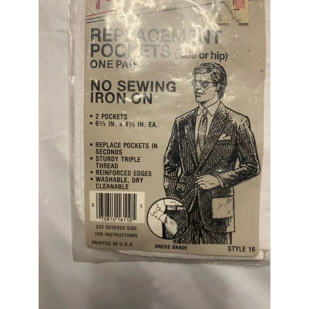 New Penn Replacement Pockets Side or Hip No Sewing Iron-On White 6.5